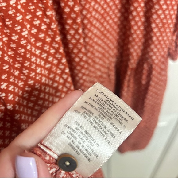 Anthropologie Holding Horses Tunic Orange White Printed Button Down Rayon XS - Picture 2 of 6